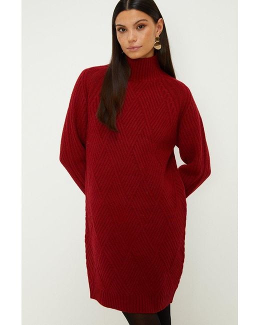 Oasis Red Diamond Stitch Cosy Sweater Dress