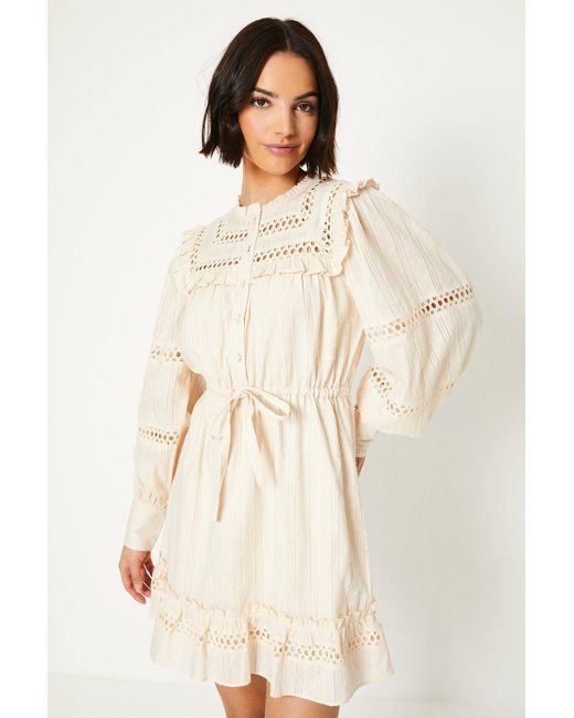 Oasis Natural Dobby Cotton Trim Insert Mini Dress