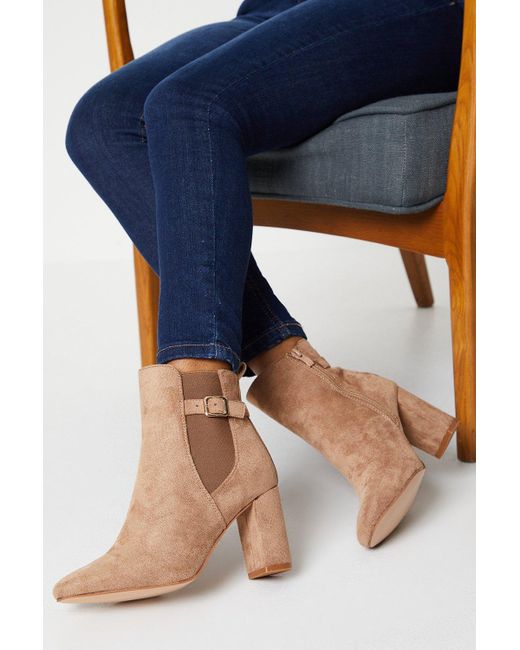 Oasis Brown Jillian Faux-suede Ankle Strap High Block Heel Ankle Boots