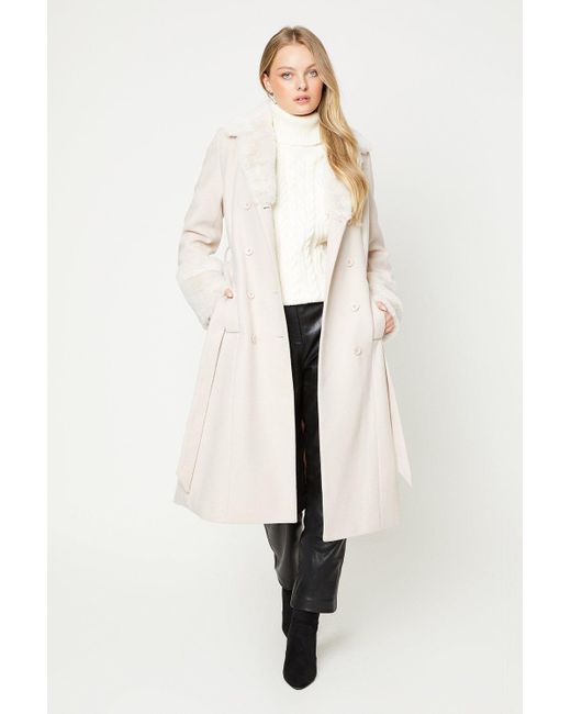 Oasis Natural Fur Collar Double Breasted Coat