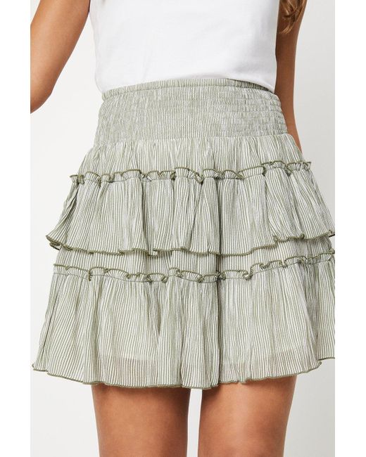 Oasis Gray Petite Stripe Frill Shirred Mini Skirt
