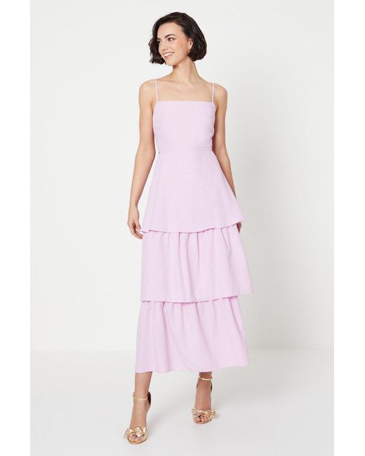 Oasis Pink Tie Back Tiered Maxi Dress