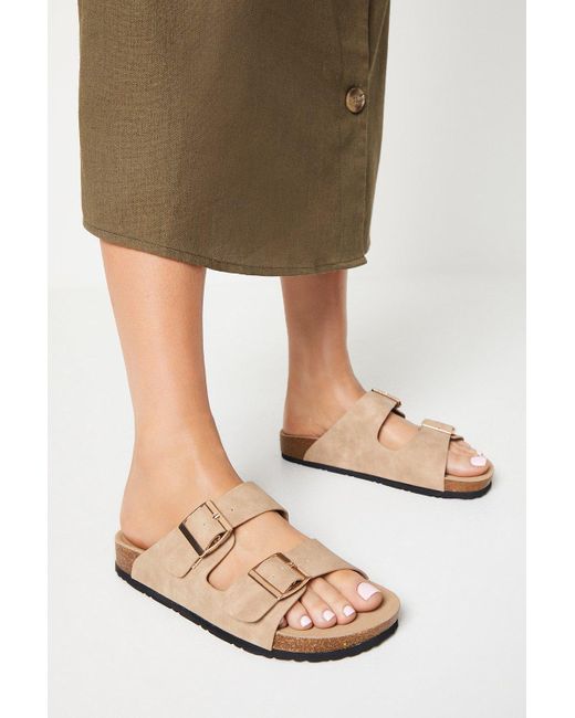 Oasis Natural Billie Double Buckle Strap Padded Footbed Sliders