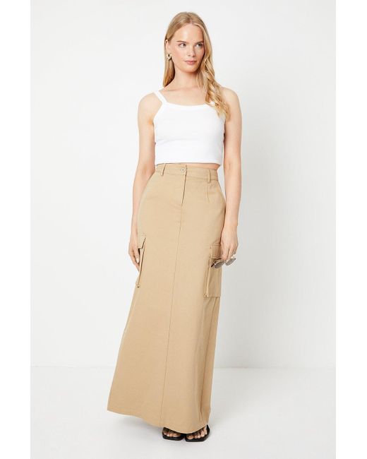 Oasis Natural Twill Cargo Split Front Maxi Skirt