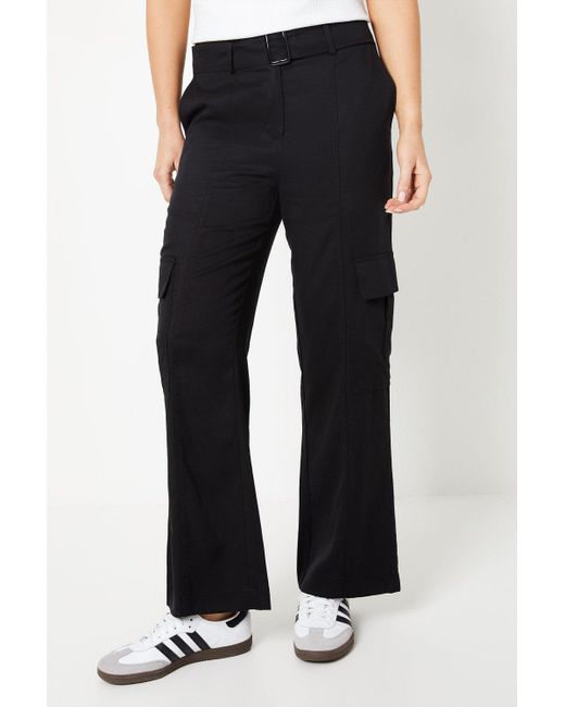 Oasis Black Top Stitch Belted Utility Trouser