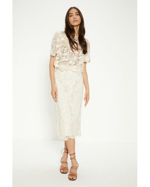 Oasis Natural Detailed Lace Pencil Skirt