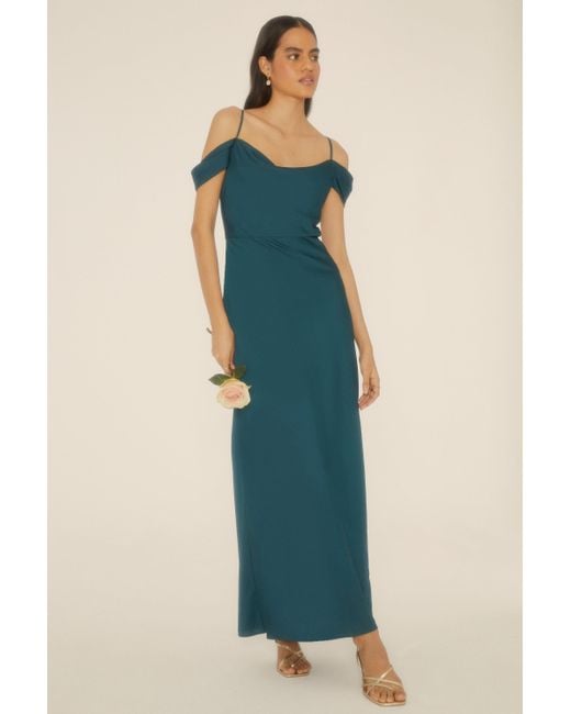 Oasis Petite Cowl Cold Shoulder Satin Midaxi Bridesmaids Dress in