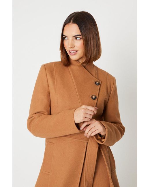 Oasis Natural Belted Button Through Midi Wrap Coat