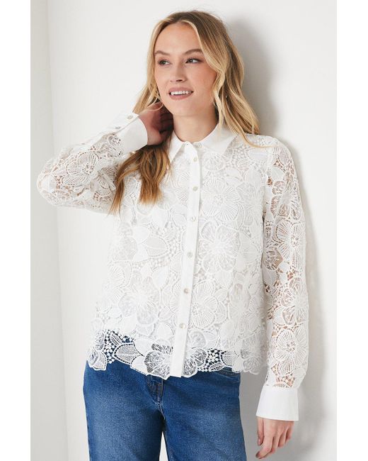 Oasis White Premium Scallop Lace Collared Shirt