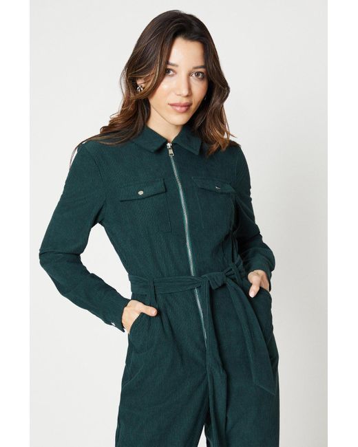 Oasis Green Cord Zip Front Belted Boilersuit