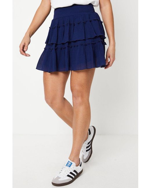Oasis Blue Petite Plain Frill Shirred Mini Skirt