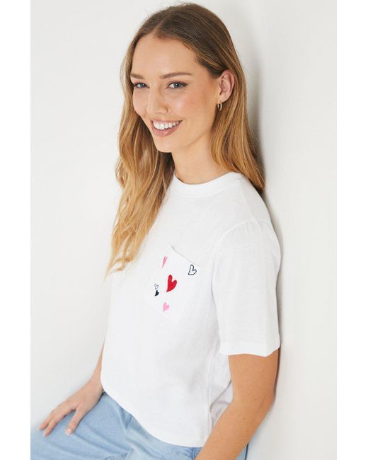 Oasis White Heart Pocket Embroidered Tshirt