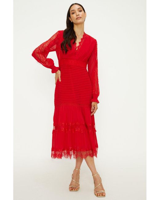 Oasis Red Lace Trim Insert Midi Dress