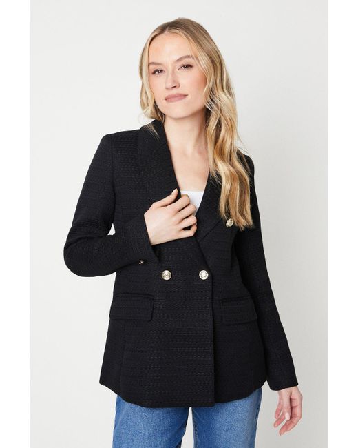 Oasis Black Double Breasted Boucle Blazer