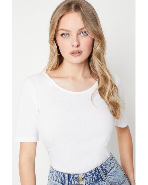 Oasis White Plain Scoop Short Sleeve Top