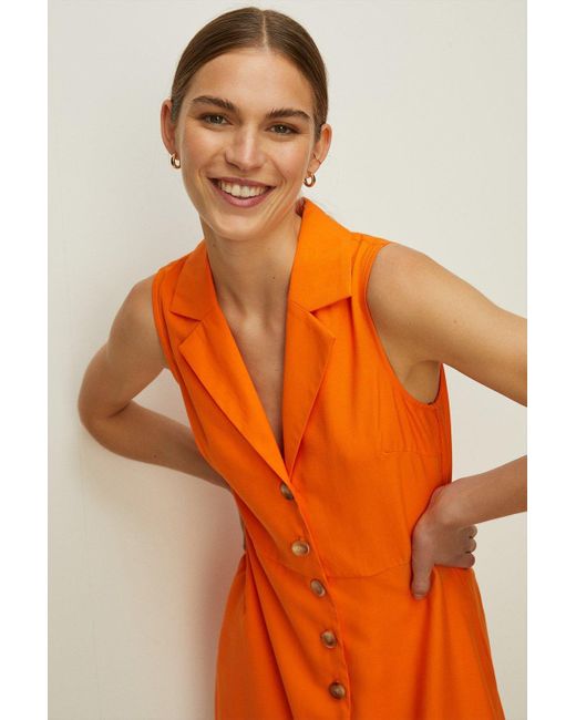 Oasis Orange Sleeveless Collared Mini Dress