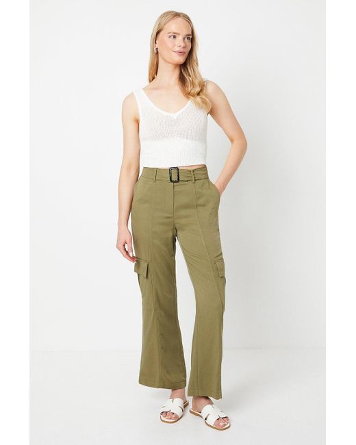 Oasis Natural Top Stitch Belted Utility Trouser