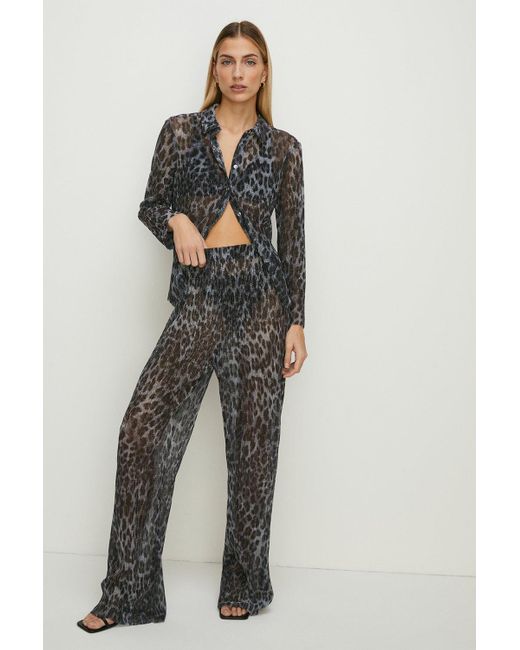 Oasis Metallic Petite Animal Shimmer Pleated Trouser Co-ord