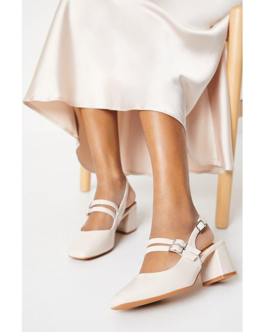 Oasis White Vivian Slingback Double Strap Square Toe Mary Jane Courts