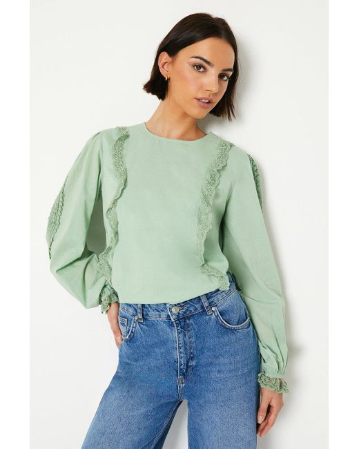 Oasis Green Broderie Ruffle Detail Blouse