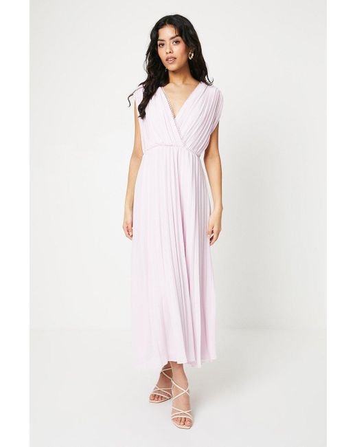 Oasis Pink Petite Occasion Pleated Wrap Midaxi Dress