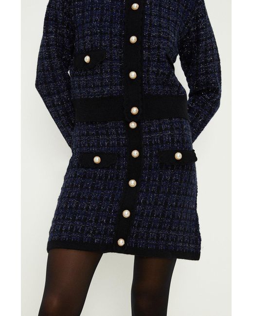 Oasis Blue Knitted Tweed Scallop Detail Mini Skirt
