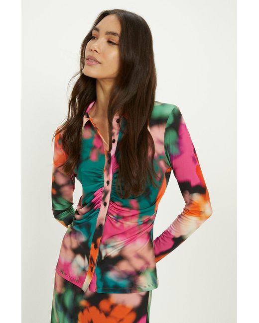 Oasis Blurred Floral Ruched Front Shirt