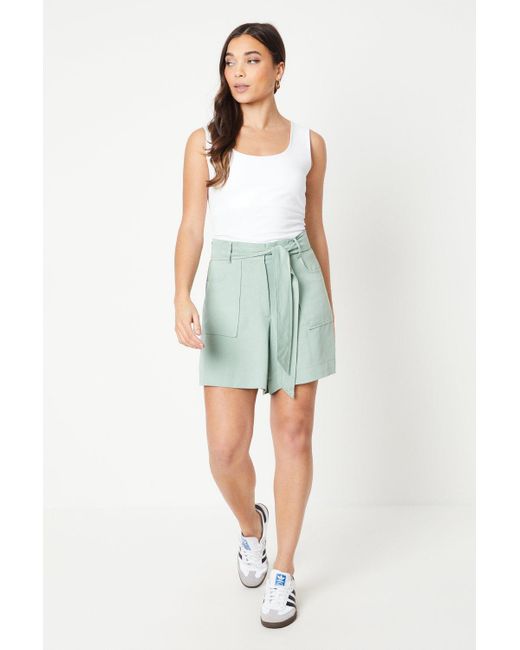 Oasis Blue Petite Top Stitch Belted Short