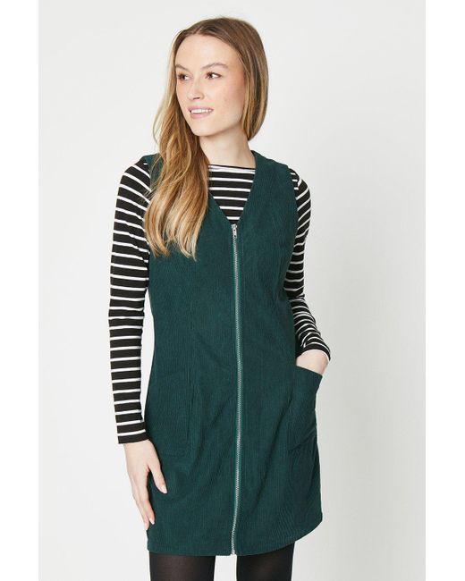 Oasis Green Cord Zip Front Mini Dress