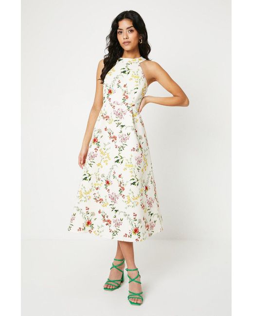 Oasis Natural Petite Floral Ottoman Twill Halter Midi Dress