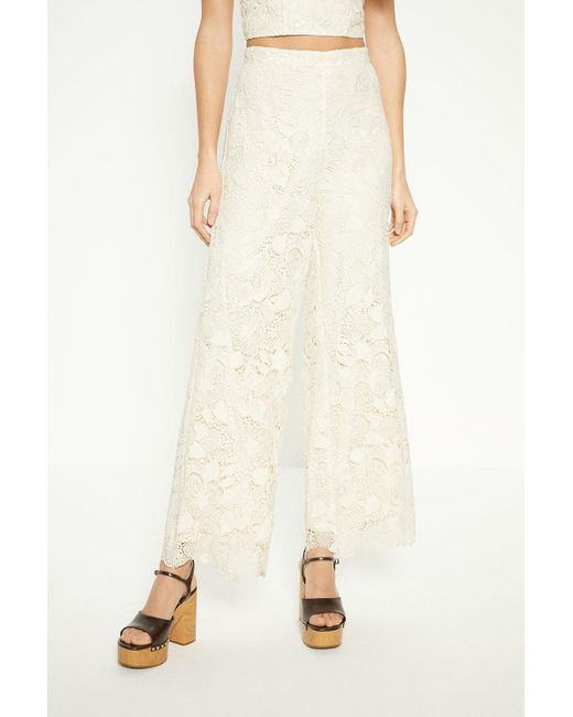 Oasis White Detailed Lace Wide Leg Trouser