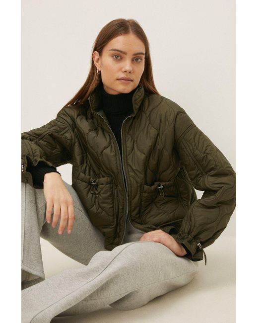 Oasis Green Quilted Cropped Padded Coat