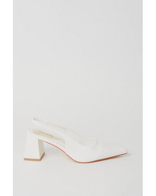Oasis White Venus Slingback Mid Block Heel Pointed Court Shoes