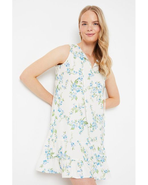 Oasis White Floral Poly Moss Crepe Sleeveless Tiered Mini Dress