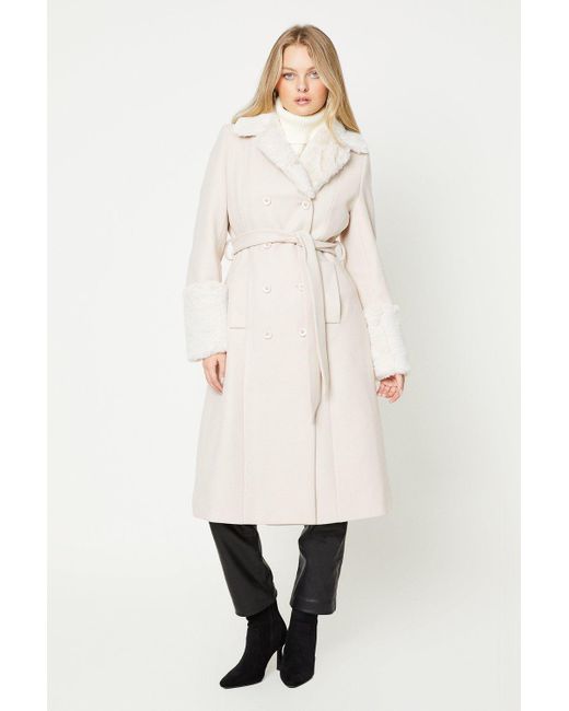 Oasis Natural Fur Collar Double Breasted Coat