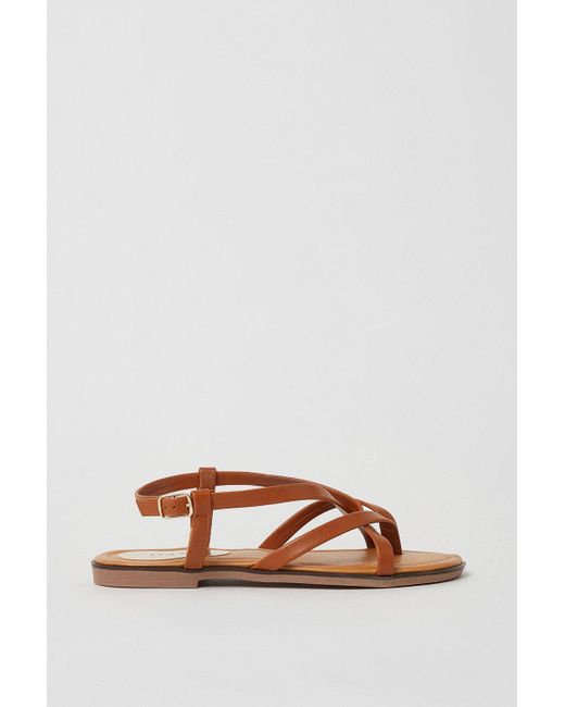 Oasis Brown Becky Strappy Toe Thong Flat Sandals