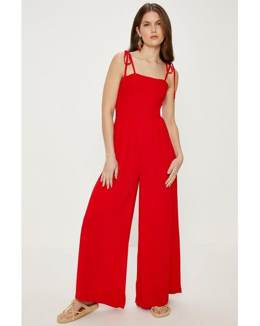 Oasis Strappy Crinkle Shirred Jumpsuit