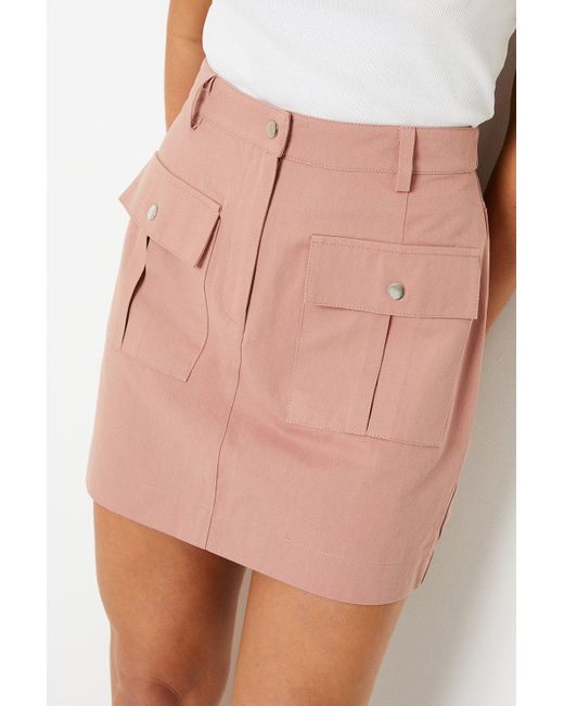 Oasis Pink Twill Pocket Detail Mini Skirt