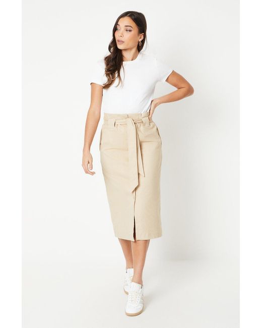 Oasis Natural Petite Twill Paperbag Midi Skirt