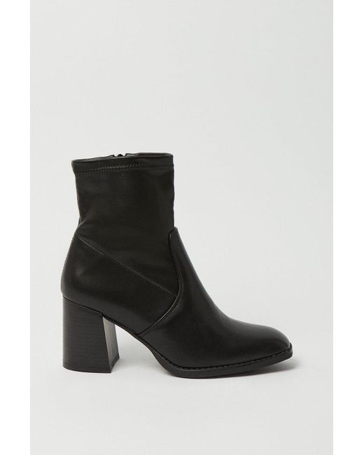 Oasis Black Square Toe Stacked Mid Heel Ankle Boots