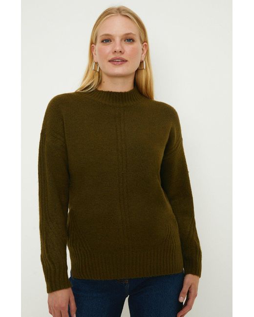 Oasis Green Cosy Rib Detail Funnel Neck Jumper
