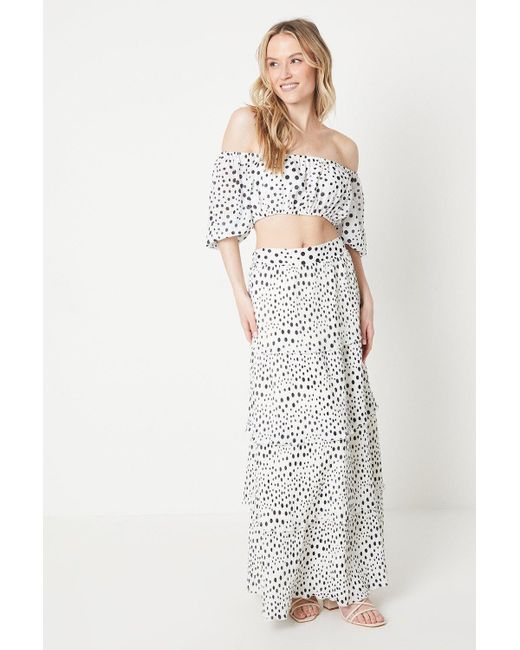 Oasis White Spot Pleated Tiered Maxi Skirt