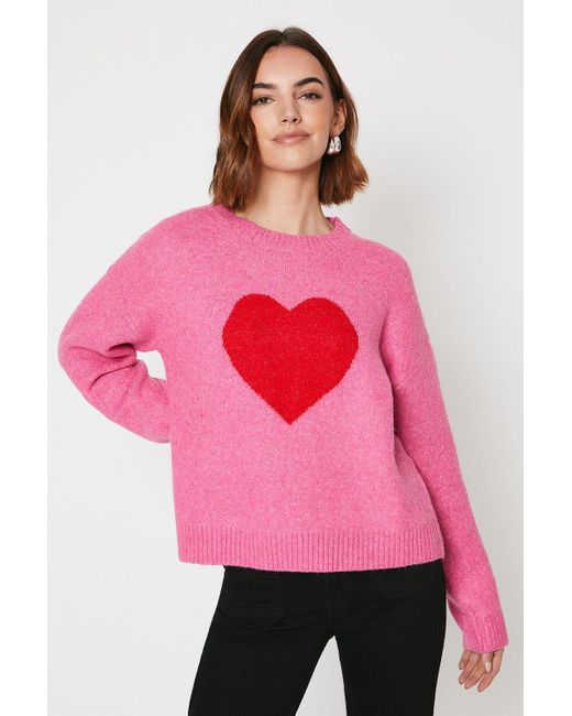 Oasis Pink Heart Print Cosy Jumper