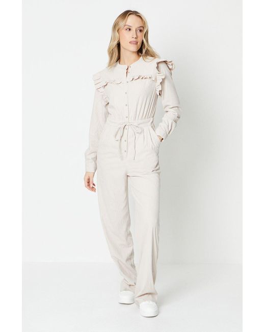 Oasis White Cord Frill Drawstring Waist Jumpsuit