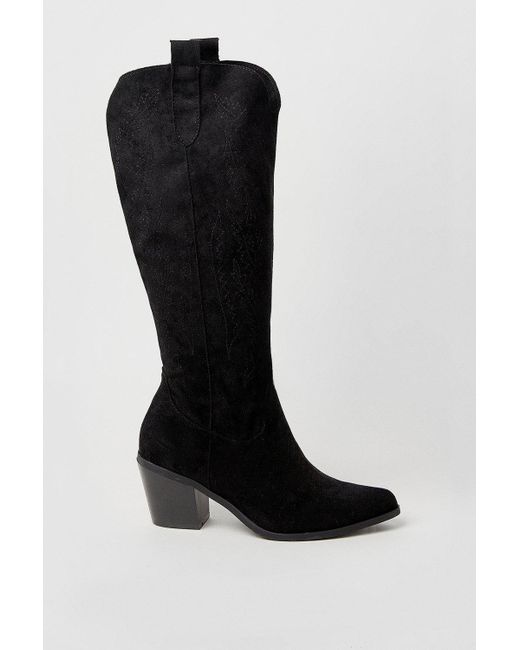 Oasis Black Judie Unlined Stitch Detail High Leg Western Boots