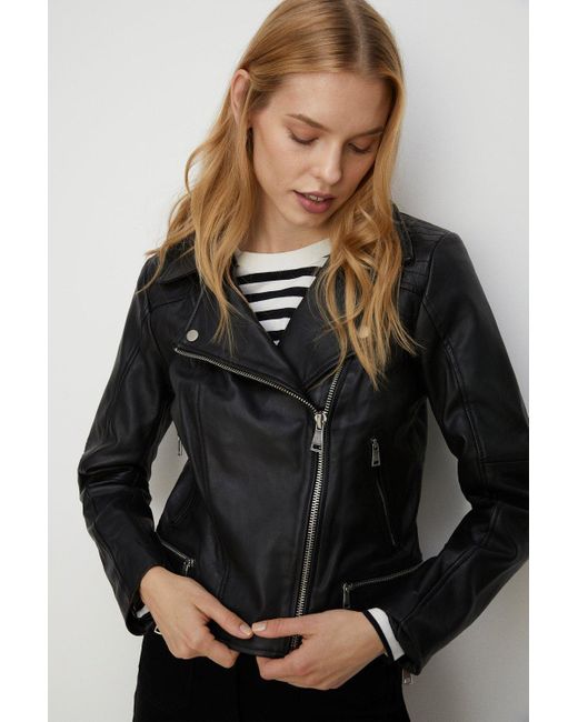 Oasis Black Real Leather Biker Jacket