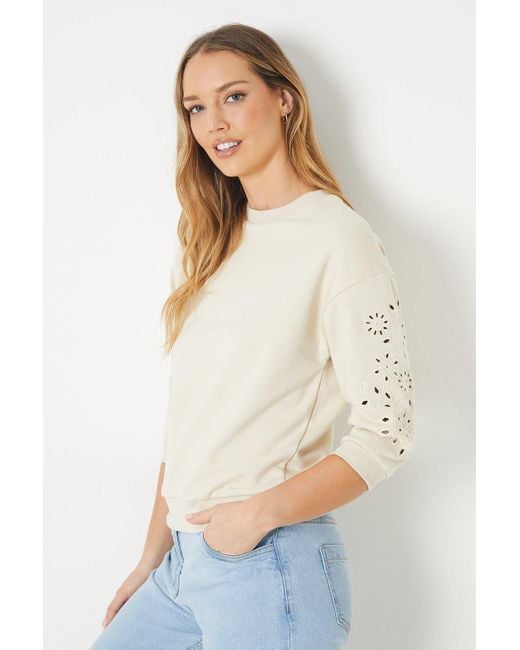 Oasis White Embroidered Cutwork Short Sleeve Sweatshirt