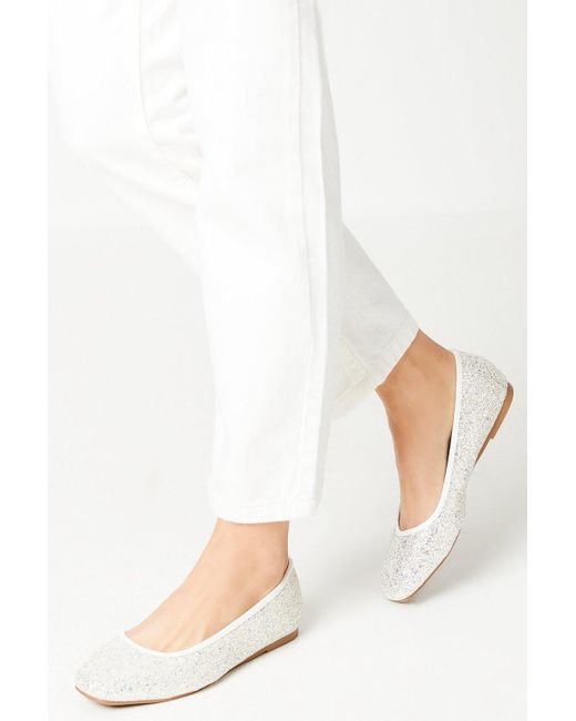 Oasis White Benedict Glitter Soft Square Tope Ballet Pumps