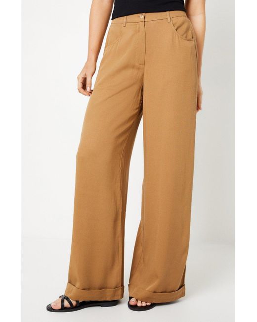 Oasis Natural Top Stitch High Waisted Wide Leg Trouser