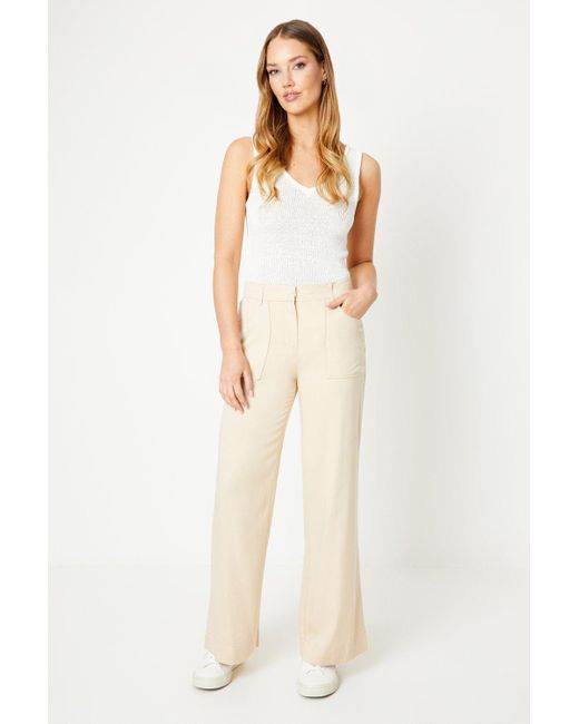 Oasis Natural Top Stitch Patch Pocket Wide Leg Trouser